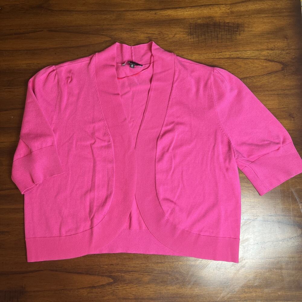 Chaus Size XL Pink Short-Sleeve Open Front Cropped Sweater Bolero Cardigan Prep